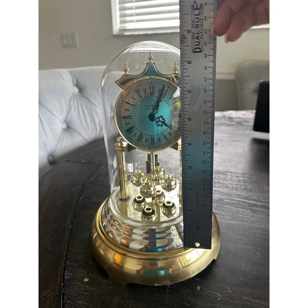 Vintage Danbury Clock Co Anniversary Clock Glass Dome Rotating Pendulum Working